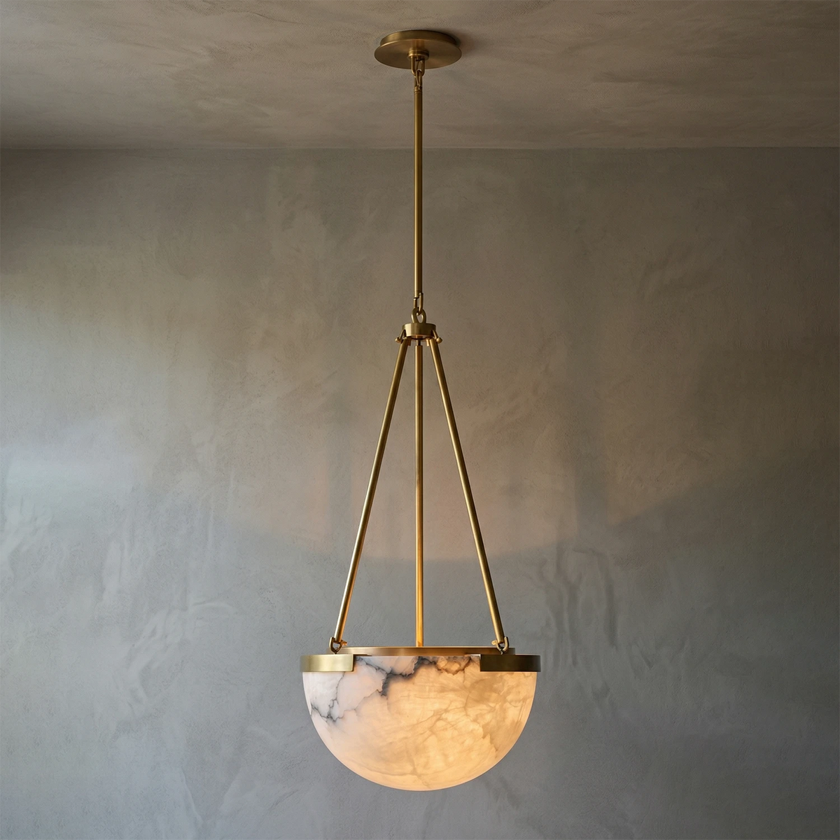 Alabaster Pendant Light with Metal Frame – Modern Kitchen Pendant Lighting for Island, Unique Design, Warm Glow