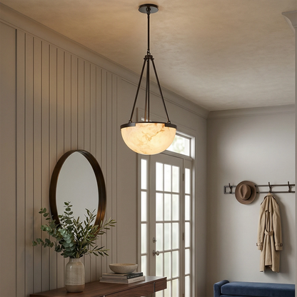 Alabaster Pendant Light with Metal Frame – Modern Kitchen Pendant Lighting for Island, Unique Design, Warm Glow