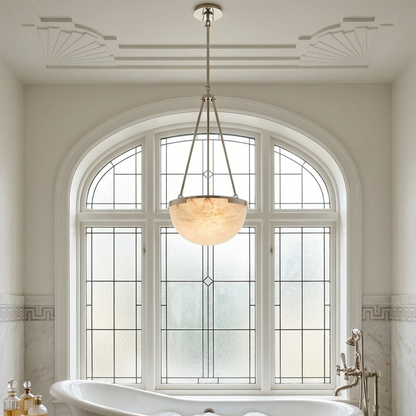 Alabaster Pendant Light with Metal Frame – Modern Kitchen Pendant Lighting for Island, Unique Design, Warm Glow