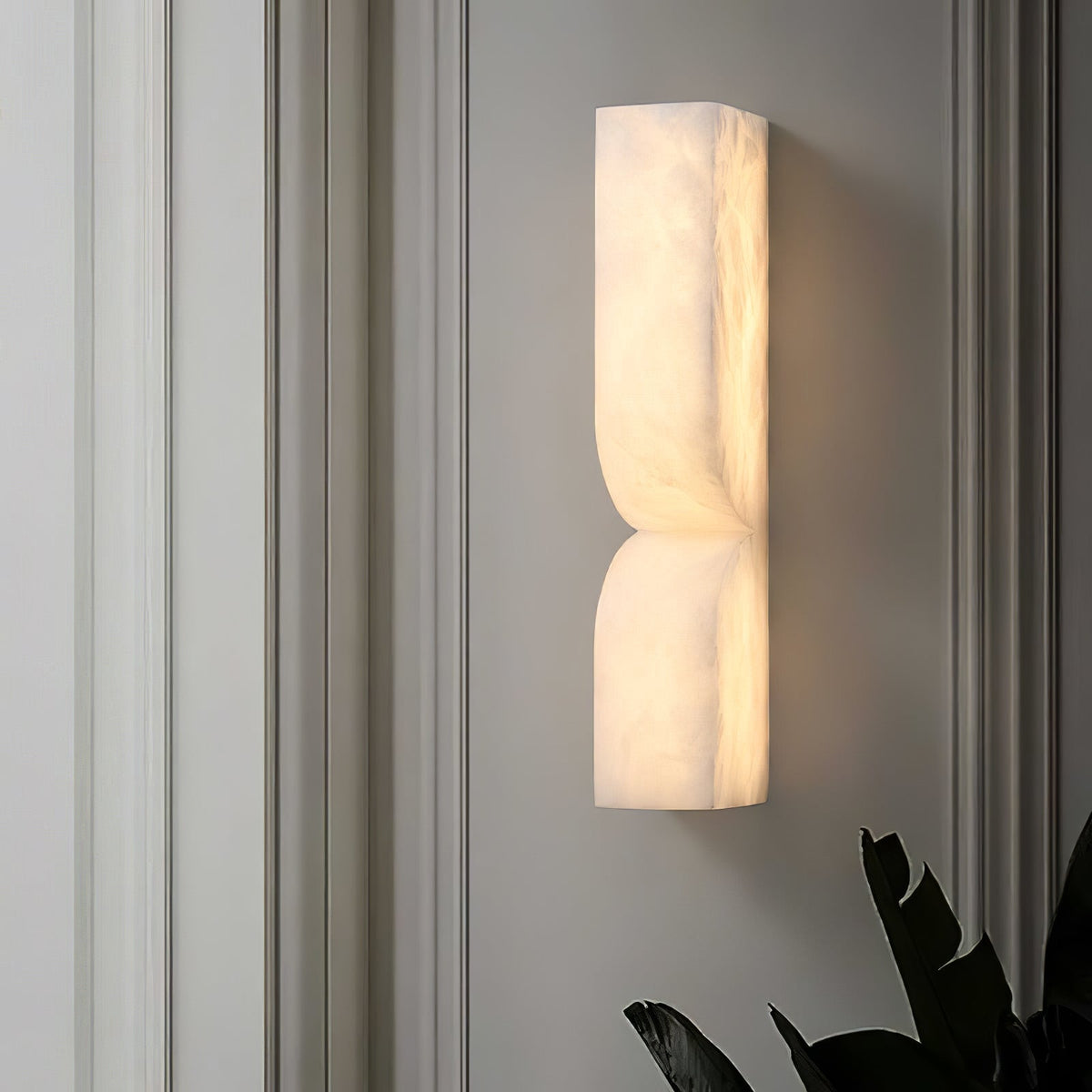 Alabaster LED Wall Light Fixture 14 inches Hardwired Gold Black Finish Adjustable Color Temperature for Bedroom Hallway Living Room Modern A
