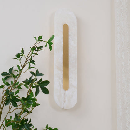 Alabaster Wall Sconce with Brass Accents – Modern LED Fixture for Living Room, Hallway & Bedroom