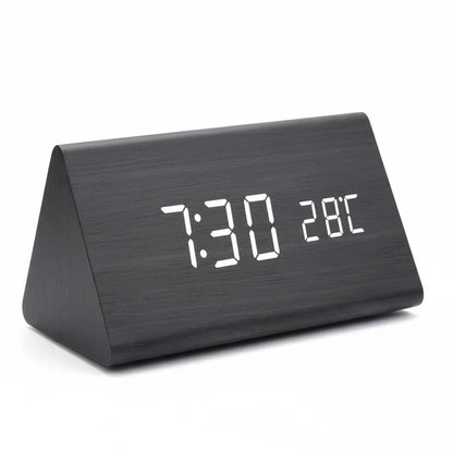 Digital Alarm Clock with Wood-Grain Finish – 3 Alarms, Temperature Display & Adjustable LED Brightness for Bedroom, Desk & Nightstand
