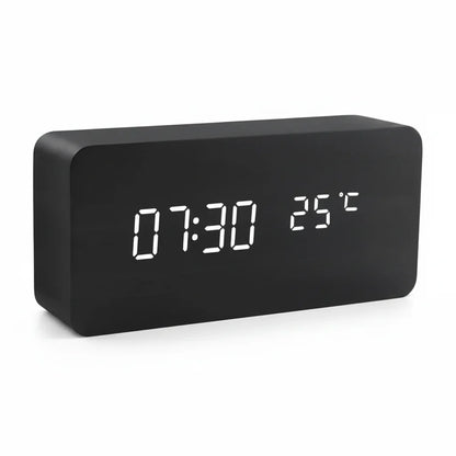 Digital Alarm Clock with Wood-Grain Finish – 3 Alarms, Temperature Display & Adjustable LED Brightness for Bedroom, Desk & Nightstand