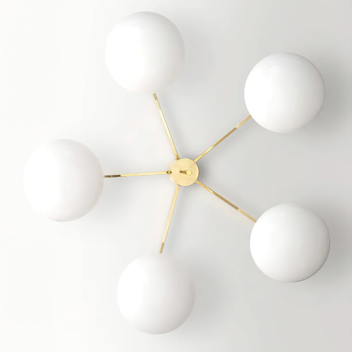 Five-Arm Flush Mount Ceiling Fixture with Milky White Shades in Warm Gold Finish for Kitchen Island Bedroom Hallway Entry Foyer Low Profile