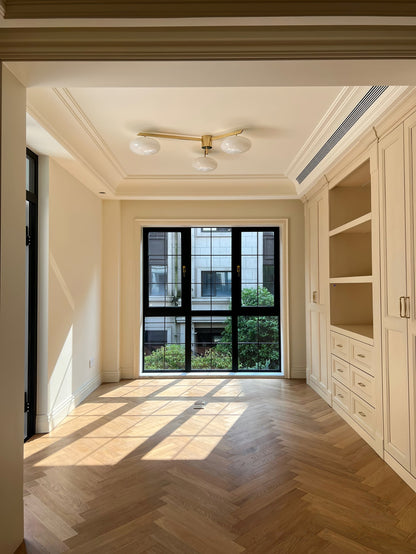 Five-Arm Flush Mount Ceiling Fixture with Milky White Shades in Warm Gold Finish for Kitchen Island Bedroom Hallway Entry Foyer Low Profile
