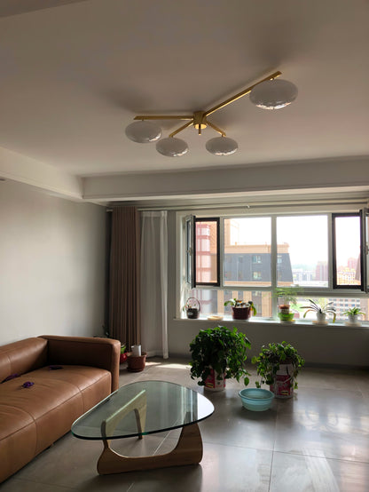 Five-Arm Flush Mount Ceiling Fixture with Milky White Shades in Warm Gold Finish for Kitchen Island Bedroom Hallway Entry Foyer Low Profile