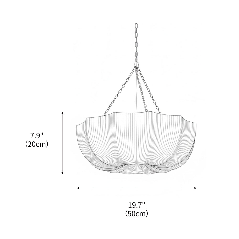 Fabric Drum Ceiling Light with Bowl Shade for Kitchens and Dining Areas 16 Inch Adjustable Hanging Fixture Neutral Beige Cloth Lampshade Thr
