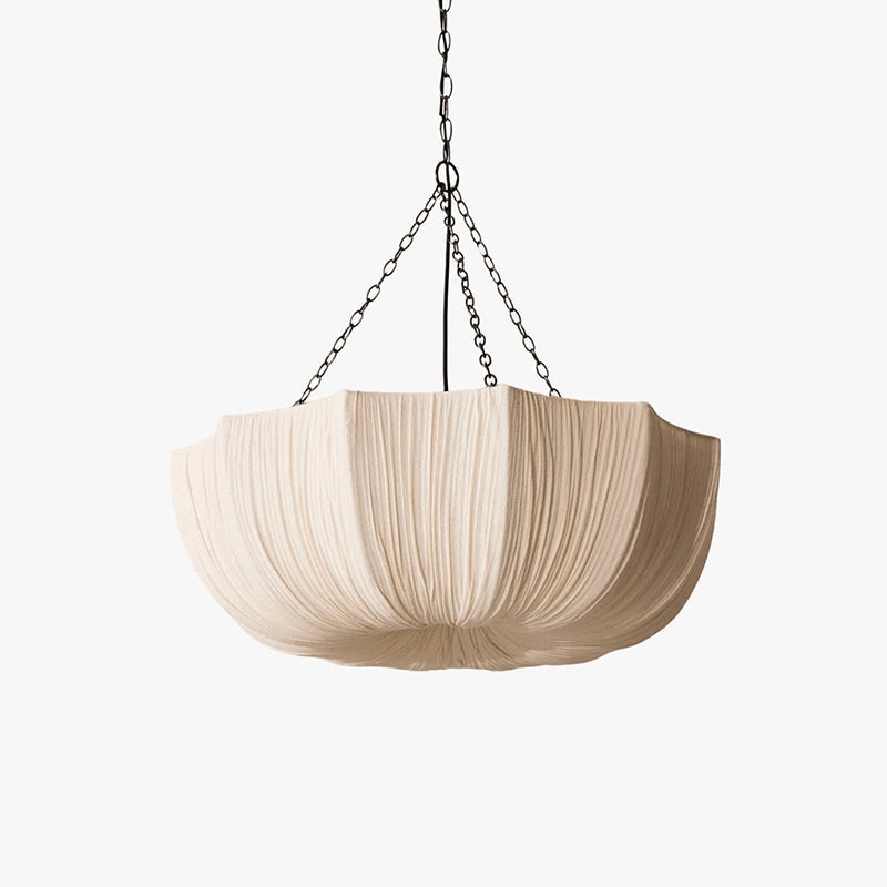 Fabric Drum Ceiling Light with Bowl Shade for Kitchens and Dining Areas 16 Inch Adjustable Hanging Fixture Neutral Beige Cloth Lampshade Thr