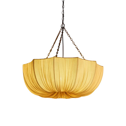Fabric Drum Ceiling Light with Bowl Shade for Kitchens and Dining Areas 16 Inch Adjustable Hanging Fixture Neutral Beige Cloth Lampshade Thr