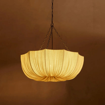 Fabric Drum Ceiling Light with Bowl Shade for Kitchens and Dining Areas 16 Inch Adjustable Hanging Fixture Neutral Beige Cloth Lampshade Thr
