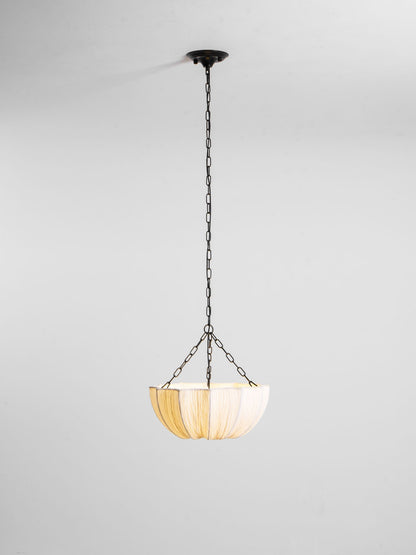 Fabric Drum Ceiling Light with Bowl Shade for Kitchens and Dining Areas 16 Inch Adjustable Hanging Fixture Neutral Beige Cloth Lampshade Thr