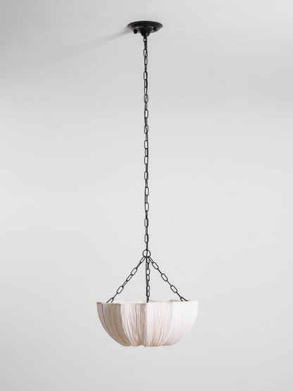 Fabric Drum Ceiling Light with Bowl Shade for Kitchens and Dining Areas 16 Inch Adjustable Hanging Fixture Neutral Beige Cloth Lampshade Thr