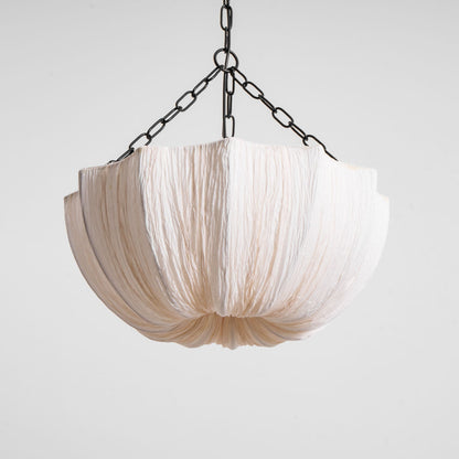 Fabric Drum Ceiling Light with Bowl Shade for Kitchens and Dining Areas 16 Inch Adjustable Hanging Fixture Neutral Beige Cloth Lampshade Thr