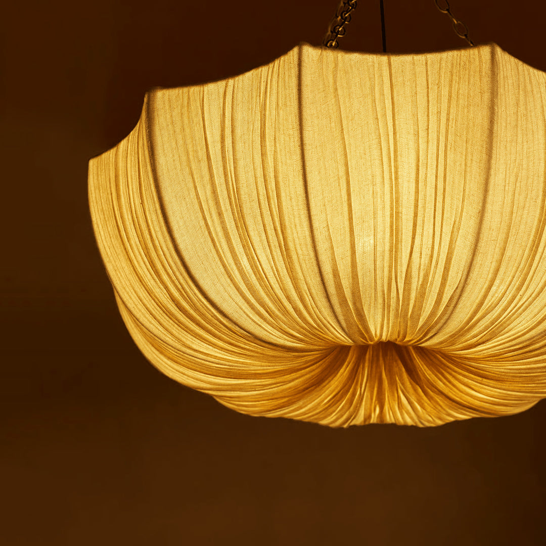 Fabric Drum Ceiling Light with Bowl Shade for Kitchens and Dining Areas 16 Inch Adjustable Hanging Fixture Neutral Beige Cloth Lampshade Thr