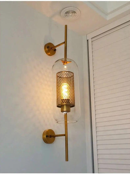 Glass Wall Sconce Light Fixture Gold Chrome Finish for Bathroom Bedroom Living Room Entryway Hallway Modern Minimalist Lighting