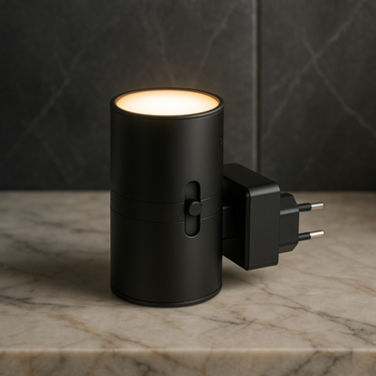 Plug-In LED Night Light with Auto Sensor Dimmable Sconce 4.2 in Compact Black ABS 10W Warm White for Bedroom Hallway Bathroom Ambient Lighti