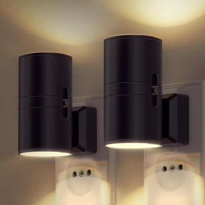 Automatic Sensor Night Light for Bedroom Hallway Black ABS Plug-In Dimmable LED Ambient Lighting 3000K Warm Glow 4.2 Inch Wall Mount