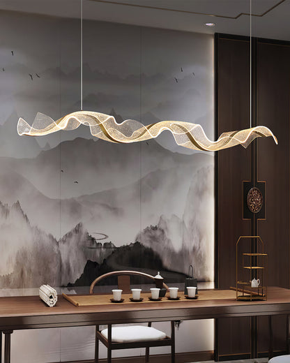 Linear LED Ceiling Light Fixture 39-59 Inch Dimmable Acrylic Pendant Lamp for Dining Room Living Room Kitchen Modern Hanging Light with Remo