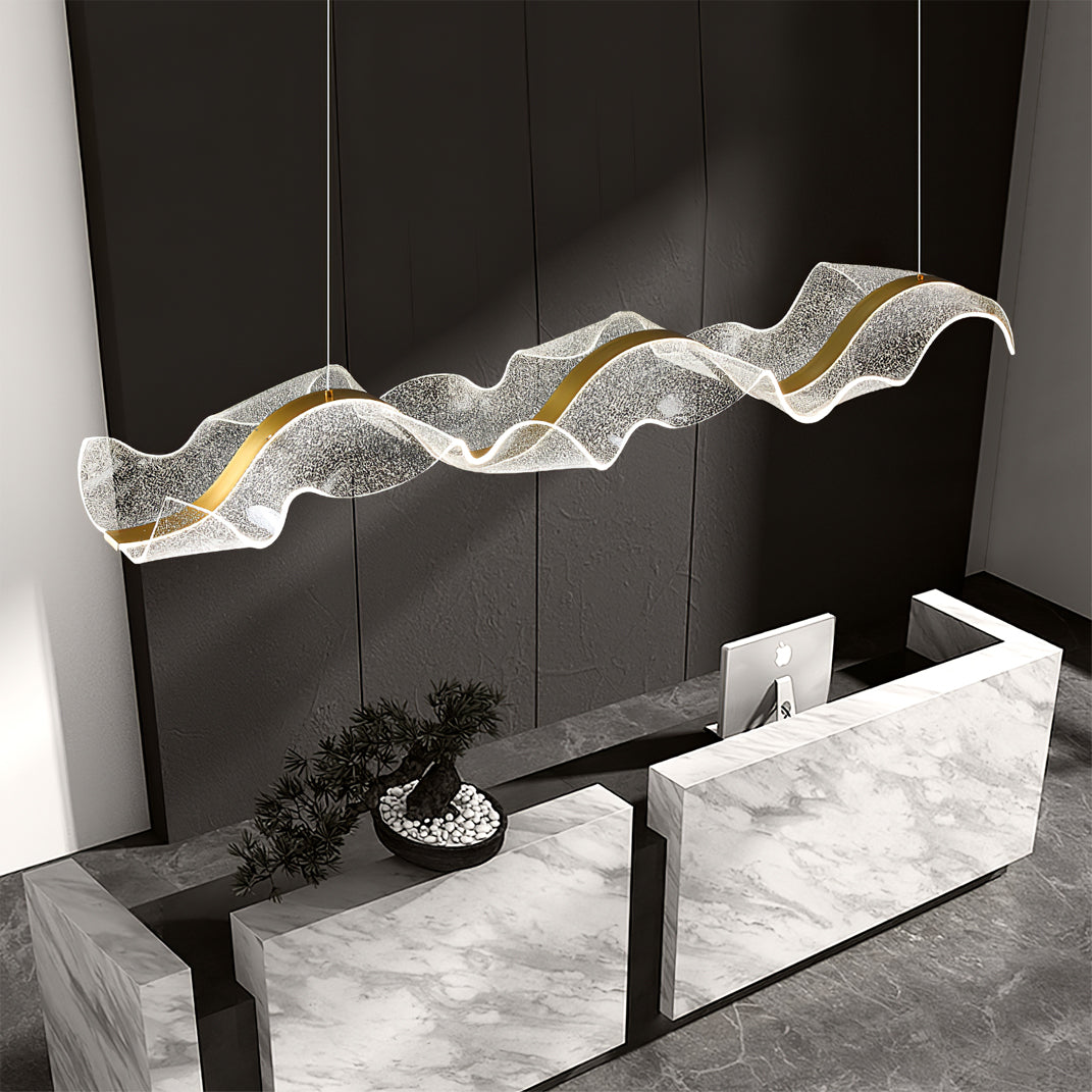 Linear LED Ceiling Light Fixture 39-59 Inch Dimmable Acrylic Pendant Lamp for Dining Room Living Room Kitchen Modern Hanging Light with Remo