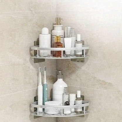 Wall-Mounted Bathroom Storage Rack with Hook, Aluminum Shower Organizer Caddy, Rustproof No-Drill Shelf for Shampoo & Soap, Single or