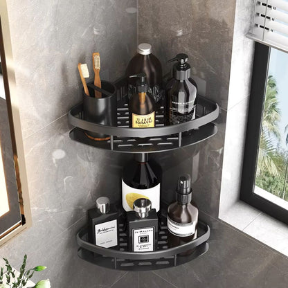 Adhesive Corner Caddy Aluminum Rust-Proof Bathroom Storage Holder for Shampoo Soap Toiletries No-Drill Wall Mount Rack for Shower Tub