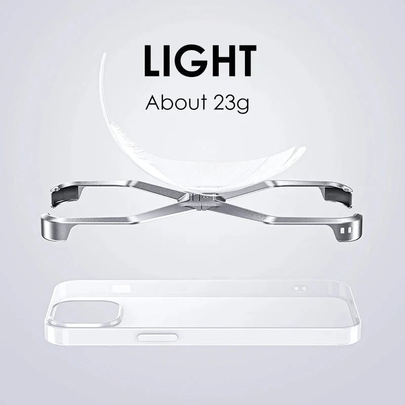 Minimalist Metal Frame Phone Case for iPhone 14, 15, 16 & 17 – Ultra-Lightweight Drop Protection with X-Frame Design