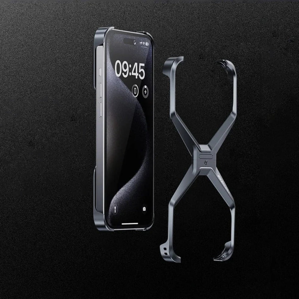 Minimalist Metal Frame Phone Case for iPhone 14, 15, 16 & 17 – Ultra-Lightweight Drop Protection with X-Frame Design