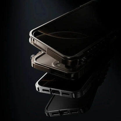 Aluminum Metal Frame Phone Case for iPhone 13-17 Pro Max – Shock Absorbing, Raised Edge Protection, Precision Cutouts – Cosmic Orange &