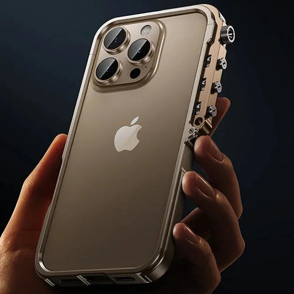 Aluminum Metal Frame Phone Case for iPhone 13-17 Pro Max – Shock Absorbing, Raised Edge Protection, Precision Cutouts – Cosmic Orange &