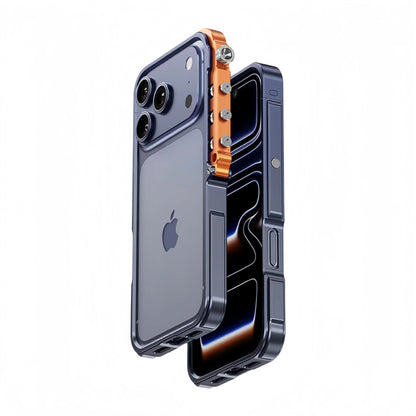 Aluminum Metal Frame Phone Case for iPhone 13-17 Pro Max – Shock Absorbing, Raised Edge Protection, Precision Cutouts – Cosmic Orange &