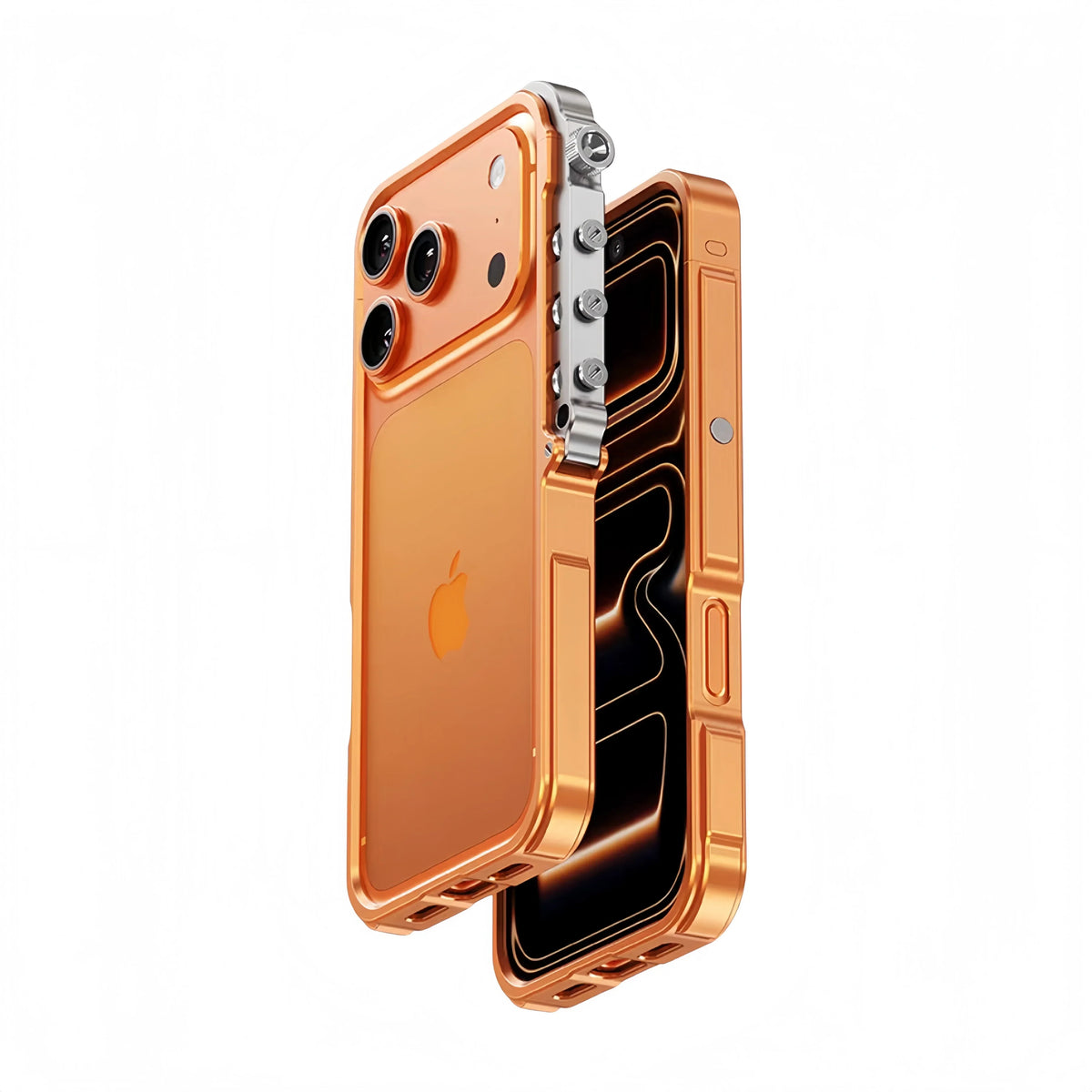Aluminum Metal Frame Phone Case for iPhone 13-17 Pro Max – Shock Absorbing, Raised Edge Protection, Precision Cutouts – Cosmic Orange &