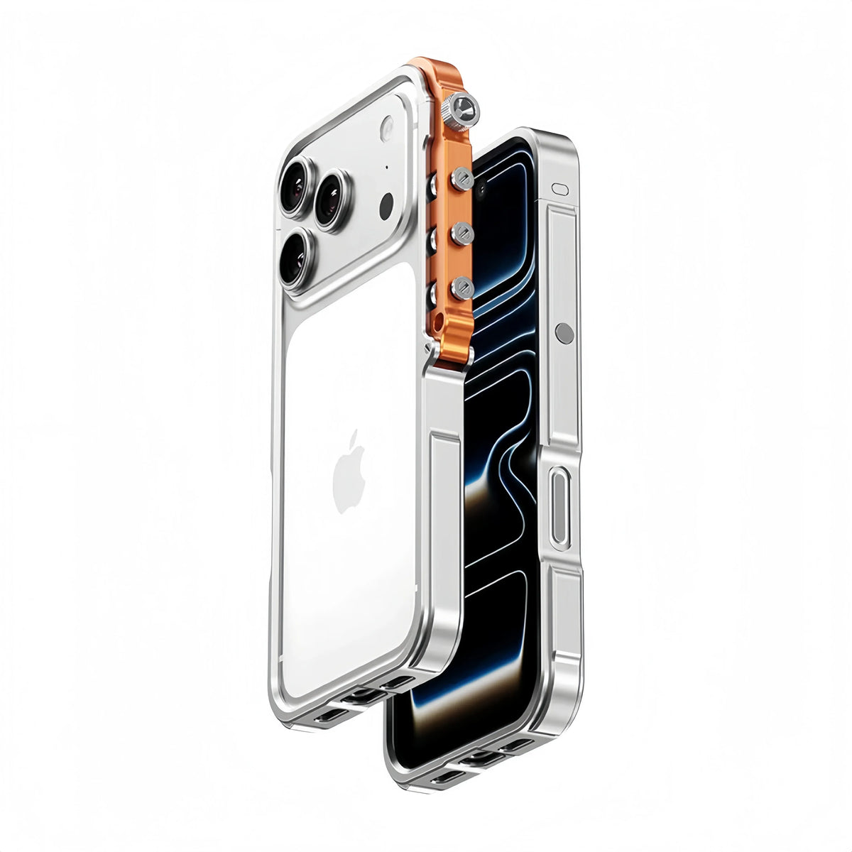 Aluminum Metal Frame Phone Case for iPhone 13-17 Pro Max – Shock Absorbing, Raised Edge Protection, Precision Cutouts – Cosmic Orange &