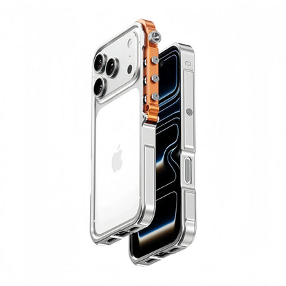 Aluminum Metal Frame Phone Case for iPhone 13-17 Pro Max – Shock Absorbing, Raised Edge Protection, Precision Cutouts – Cosmic Orange &
