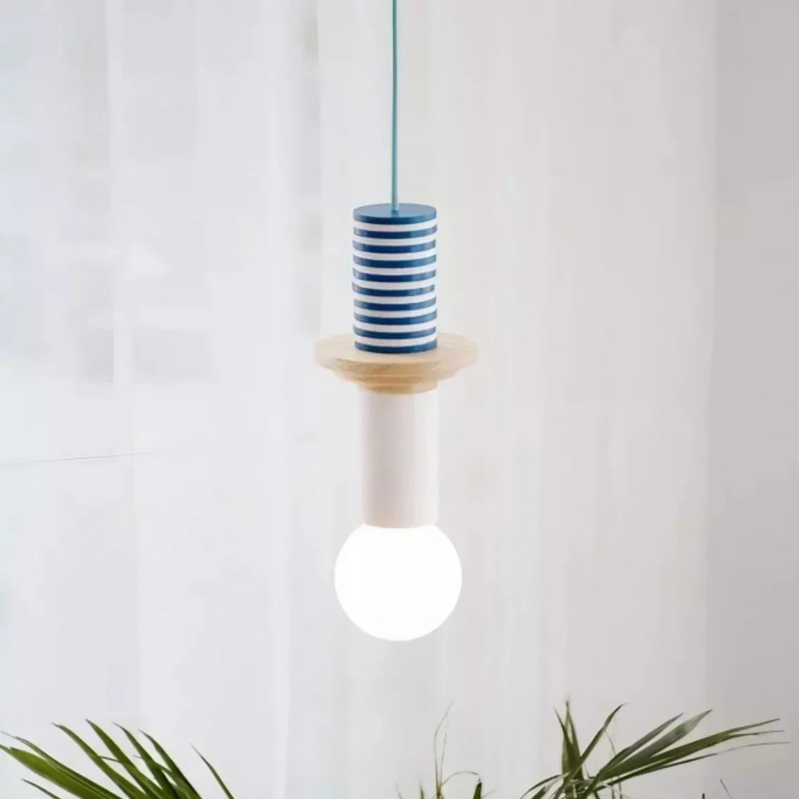 Wooden Hanging Ceiling Fixture Multicolor Geometric Shade 7.5-16.5 in Height Adjustable Dining Room Kitchen Bedroom Overhead Lighting Modern
