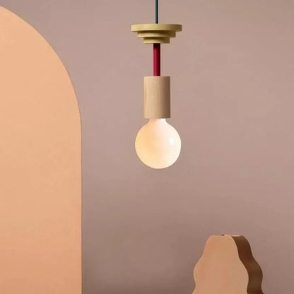 Wooden Hanging Ceiling Fixture Multicolor Geometric Shade 7.5-16.5 in Height Adjustable Dining Room Kitchen Bedroom Overhead Lighting Modern