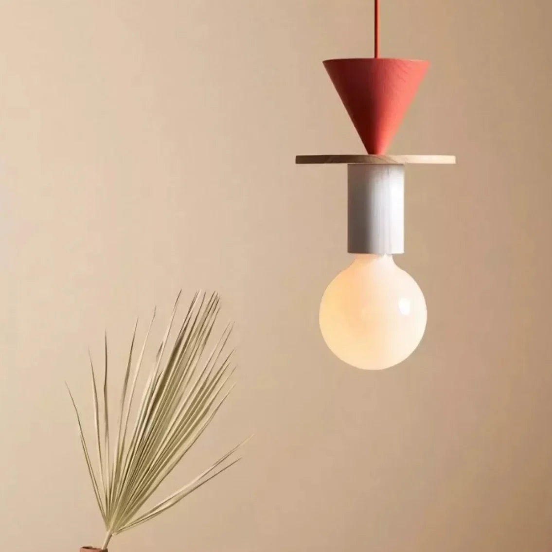 Wooden Hanging Ceiling Fixture Multicolor Geometric Shade 7.5-16.5 in Height Adjustable Dining Room Kitchen Bedroom Overhead Lighting Modern