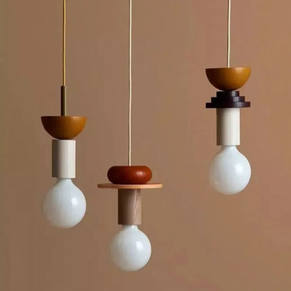Wooden Hanging Ceiling Fixture Multicolor Geometric Shade 7.5-16.5 in Height Adjustable Dining Room Kitchen Bedroom Overhead Lighting Modern