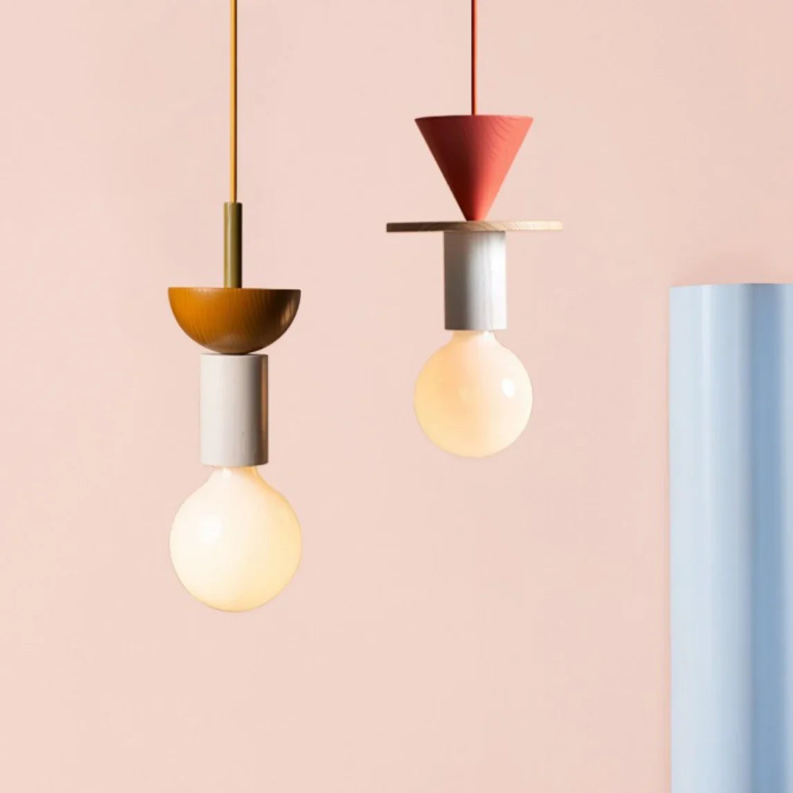 Wooden Hanging Ceiling Fixture Multicolor Geometric Shade 7.5-16.5 in Height Adjustable Dining Room Kitchen Bedroom Overhead Lighting Modern