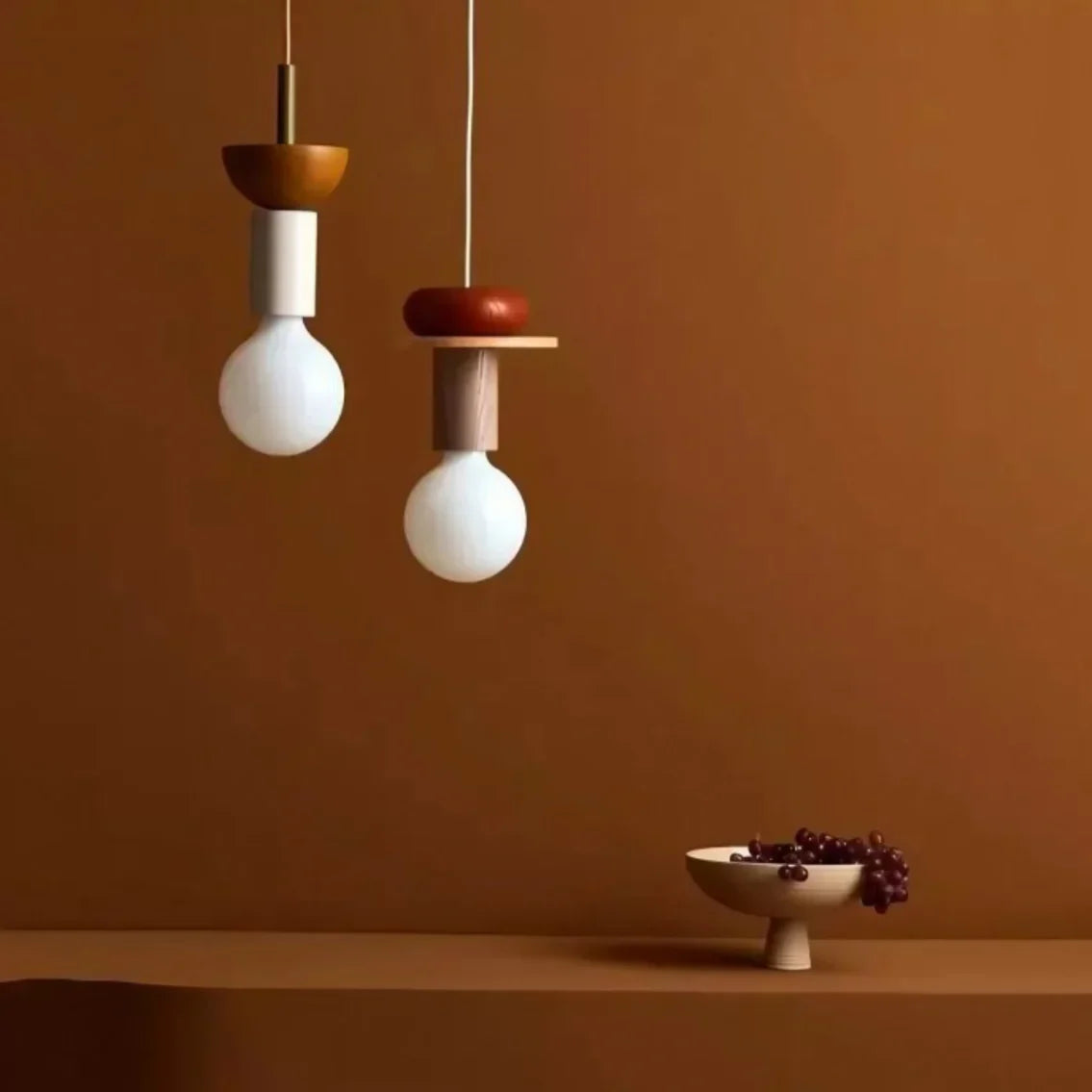 Wooden Hanging Ceiling Fixture Multicolor Geometric Shade 7.5-16.5 in Height Adjustable Dining Room Kitchen Bedroom Overhead Lighting Modern
