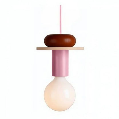 Wooden Hanging Ceiling Fixture Multicolor Geometric Shade 7.5-16.5 in Height Adjustable Dining Room Kitchen Bedroom Overhead Lighting Modern