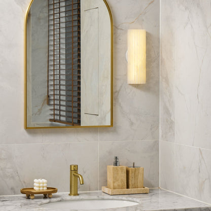 Alabaster LED Sconce 12 Inch Vertical Stone Wall Light for Vanity Hallway Bedroom Soft Glow Ambient Fixture Hardwired Modern Indoor Lighting