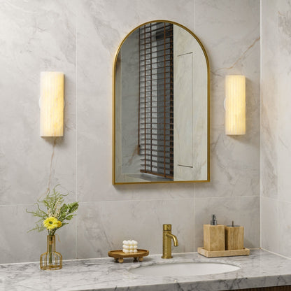 Alabaster Wall Sconce Light Fixture Cylinder Hardwired LED Integrated White Warm Neutral Cool Temperature Modern Accent for Bedroom