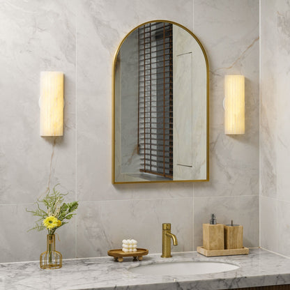 Natural Stone Wall Sconce 12 in Integrated LED Ribbed Surface Indoor Lighting Fixture for Bedroom Hallway Living Room Warm Ambient Glow