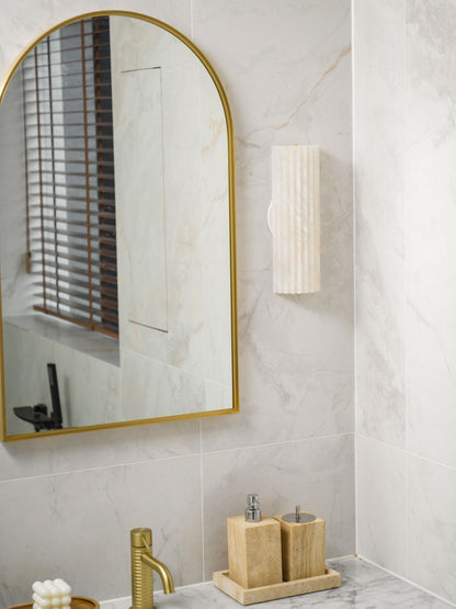 Natural Stone Wall Sconce 12 in Integrated LED Ribbed Surface Indoor Lighting Fixture for Bedroom Hallway Living Room Warm Ambient Glow