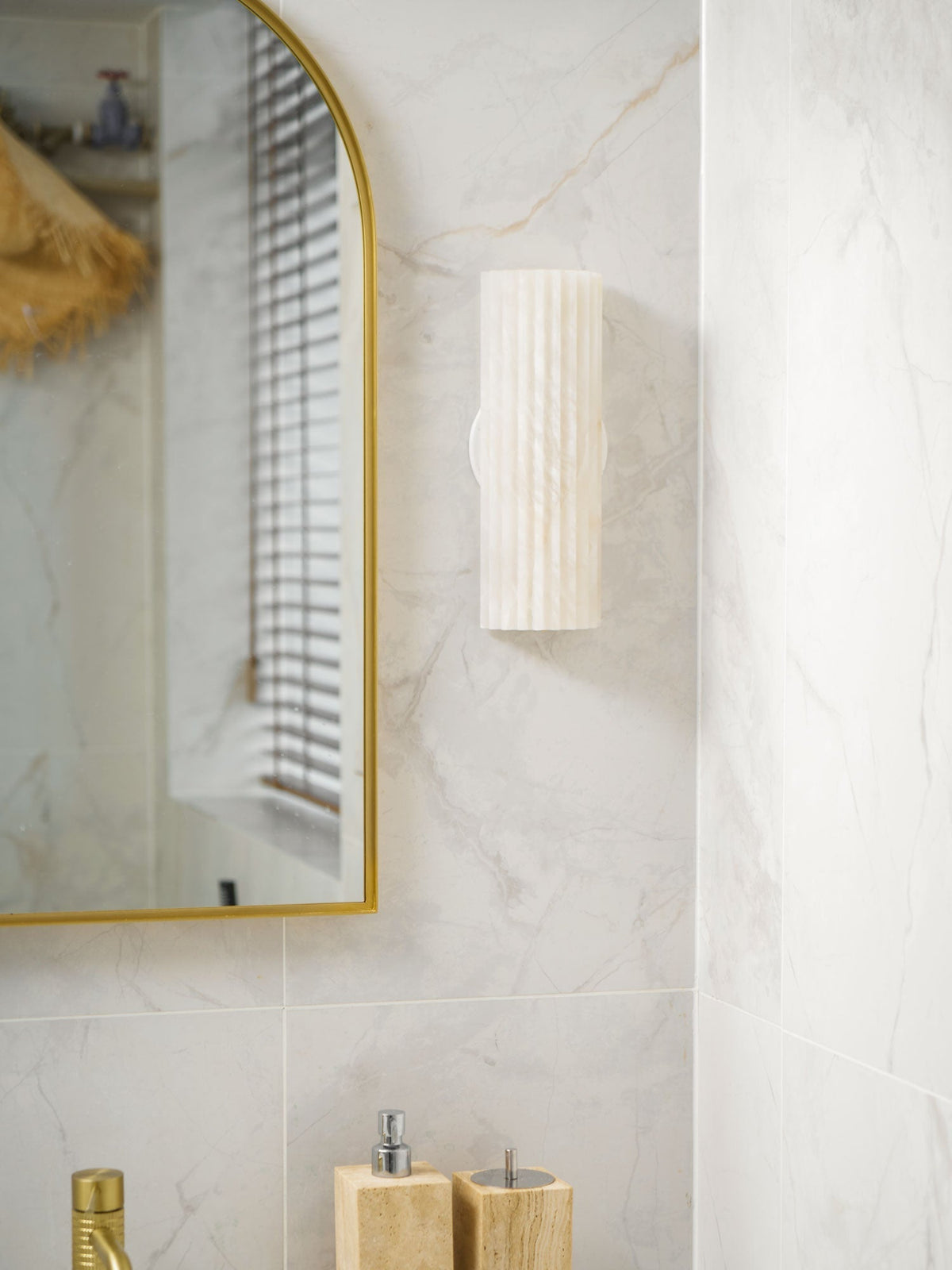 Natural Stone Wall Sconce 12 in Integrated LED Ribbed Surface Indoor Lighting Fixture for Bedroom Hallway Living Room Warm Ambient Glow