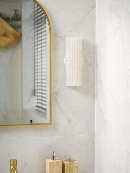 Alabaster LED Sconce 12 Inch Vertical Stone Wall Light for Vanity Hallway Bedroom Soft Glow Ambient Fixture Hardwired Modern Indoor Lighting