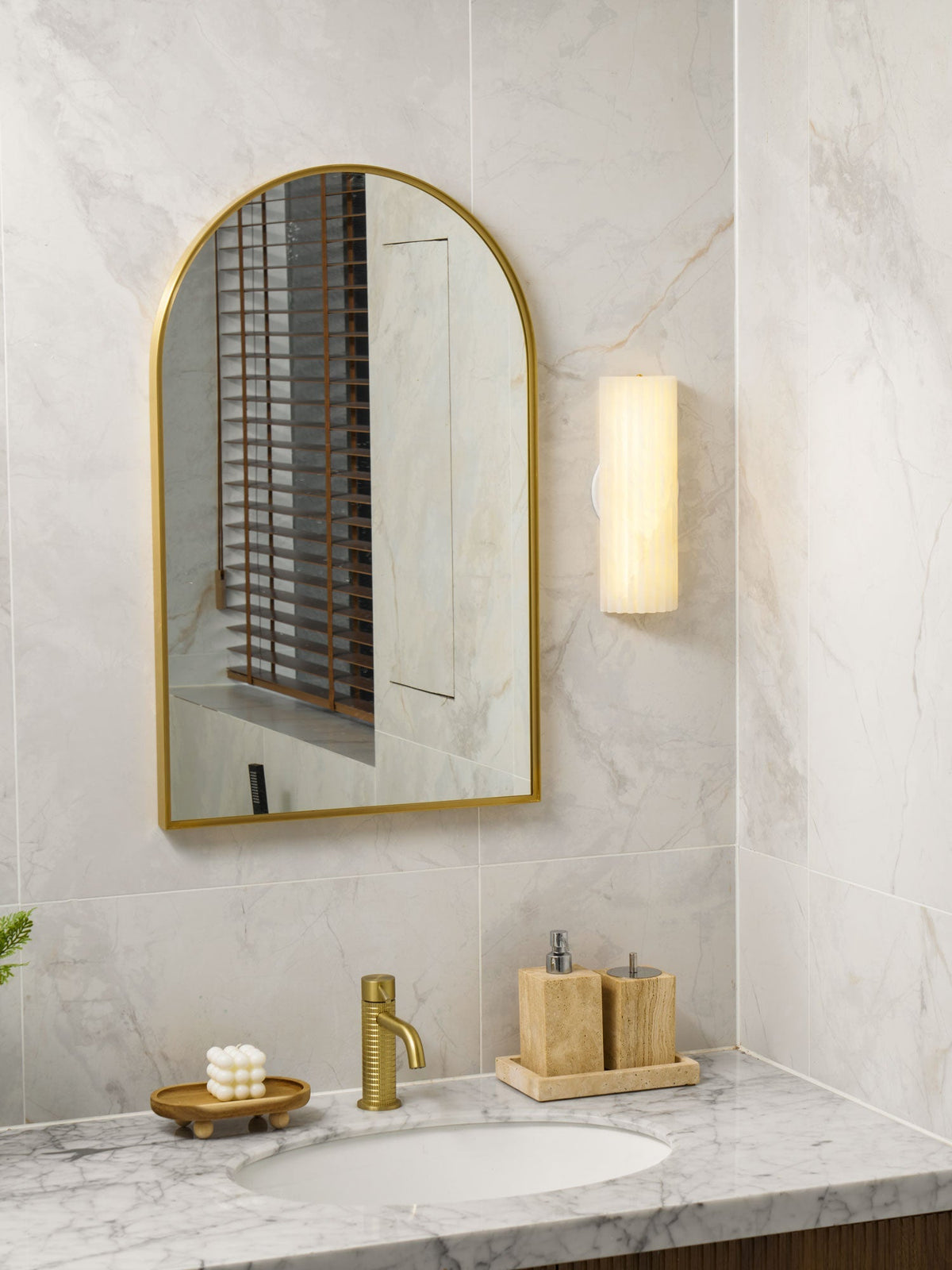 Natural Stone Wall Sconce 12 in Integrated LED Ribbed Surface Indoor Lighting Fixture for Bedroom Hallway Living Room Warm Ambient Glow