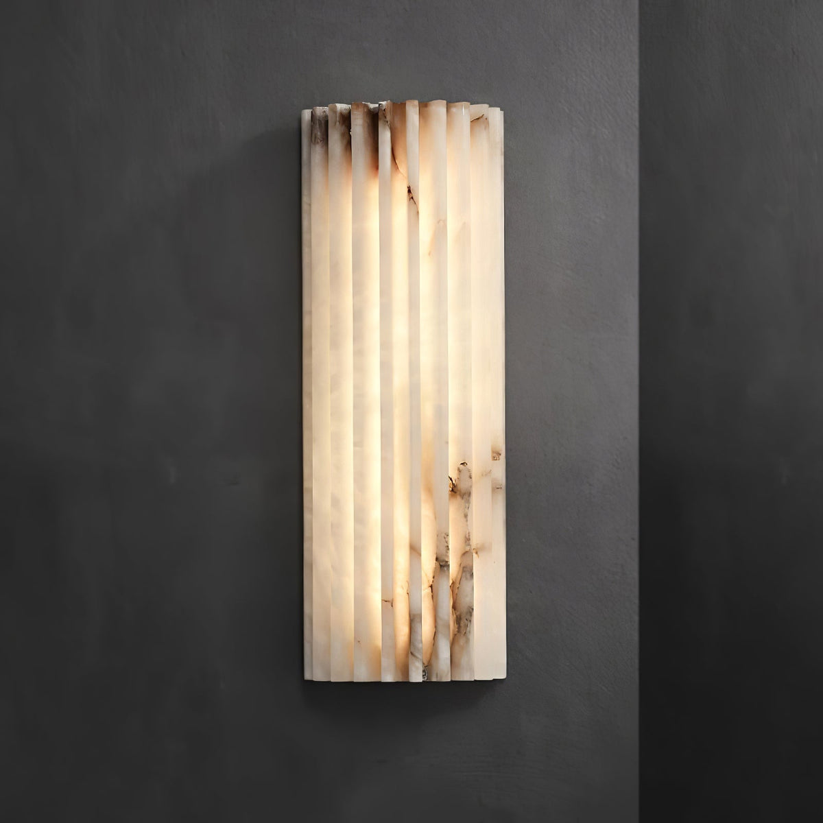 Natural Stone Wall Sconce 12 in Integrated LED Ribbed Surface Indoor Lighting Fixture for Bedroom Hallway Living Room Warm Ambient Glow
