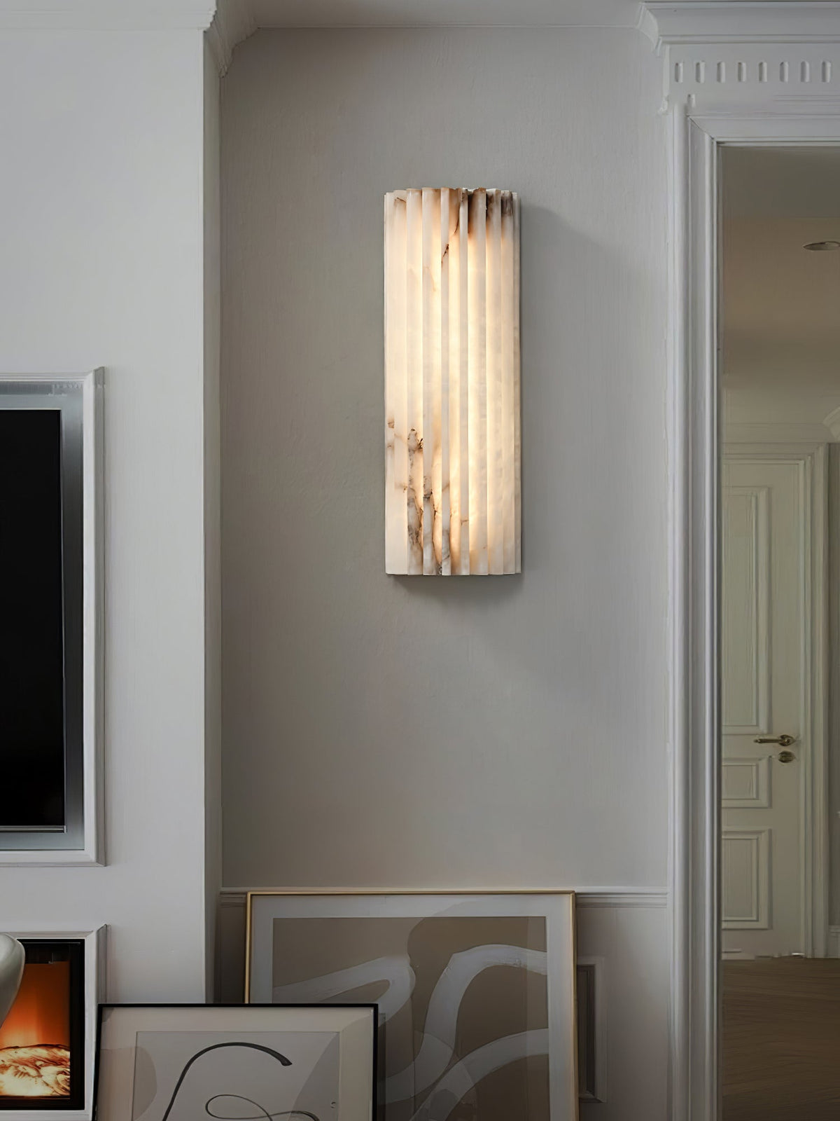 Alabaster Wall Sconce Light Fixture Cylinder Hardwired LED Integrated White Warm Neutral Cool Temperature Modern Accent for Bedroom