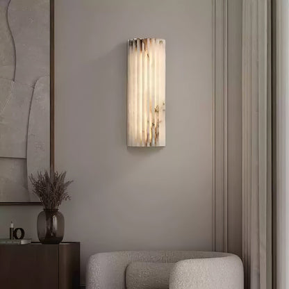 Alabaster Wall Sconce Light Fixture Cylinder Hardwired LED Integrated White Warm Neutral Cool Temperature Modern Accent for Bedroom